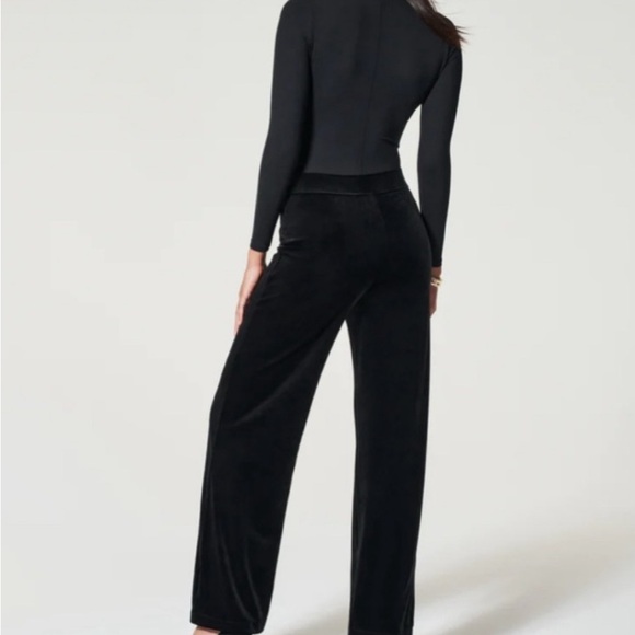 SPANX Black Velvet Split Hem Wide Leg Pants - Picture 8 of 9
